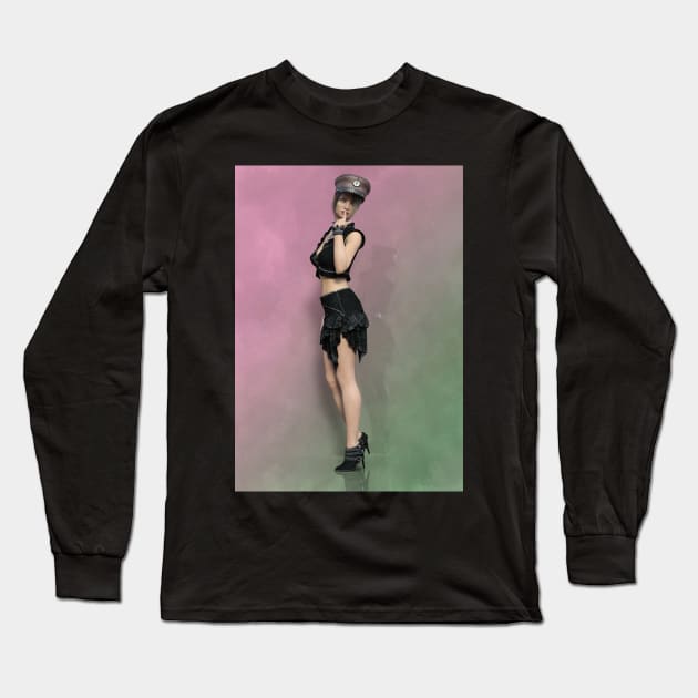 Steampunk lady posing on reflective background Long Sleeve T-Shirt by Carlosr1946